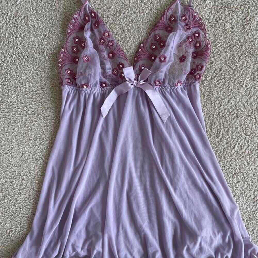 Y2K Lavender Sheer Lace Babydoll Slip Dress - Coquette Fairycore - Size L